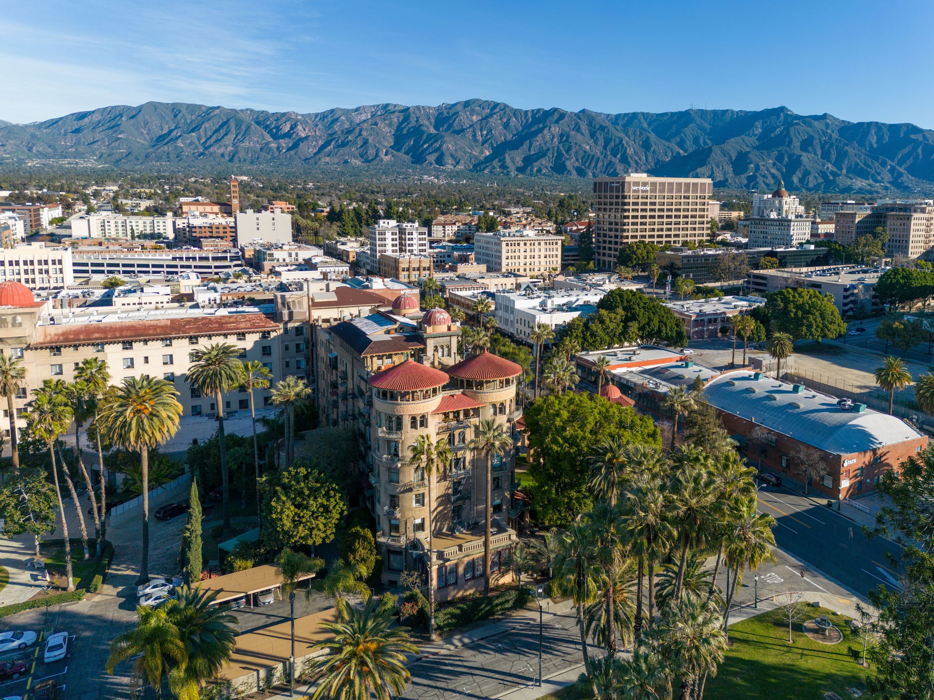 Pasadena, California - Aerial Cityscape and Mountains